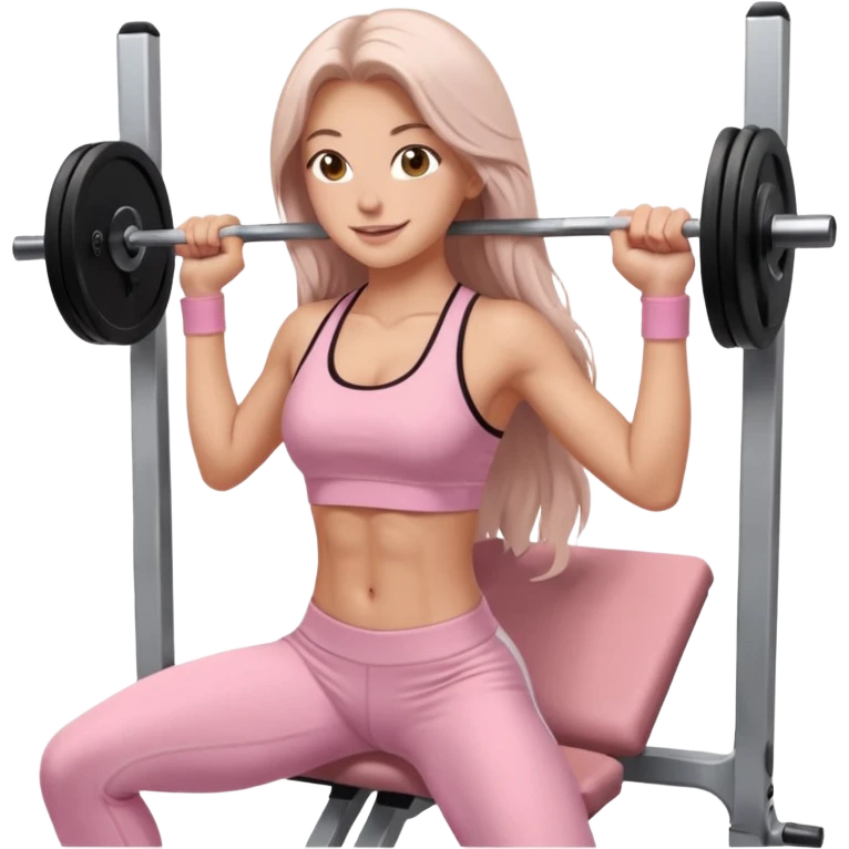 happy pretty white brunette teen long hair with hazel eyes in light pink workout clothes doing a smith machine hip thrust emoji