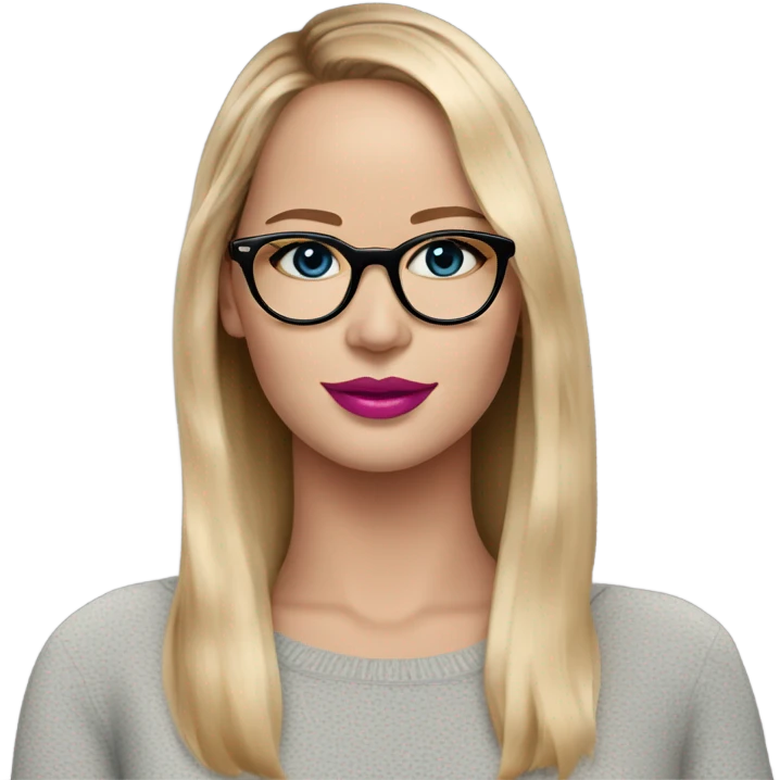 Jennifer Lawrence,  blu eyes wearing glasses and pink lipstick emoji