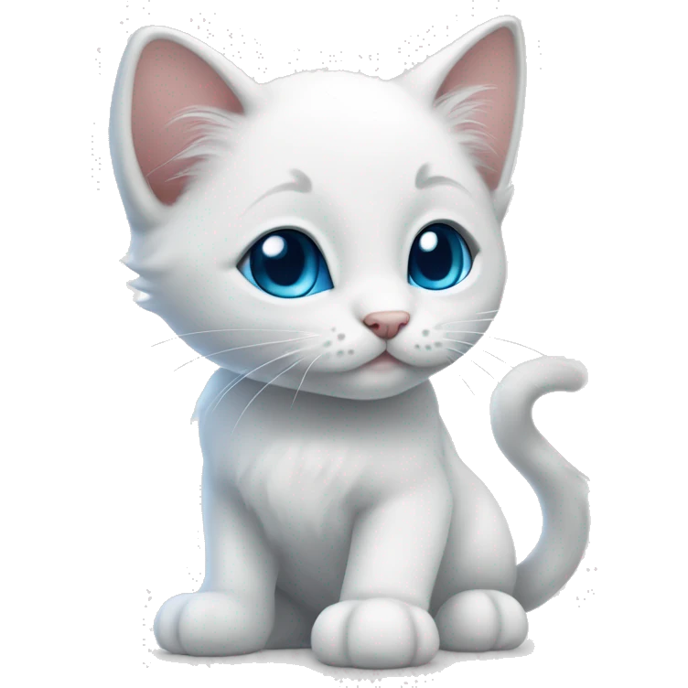 draw a little white kitten with gray paws tail nose and ears and beautiful bright blue eyes emoji