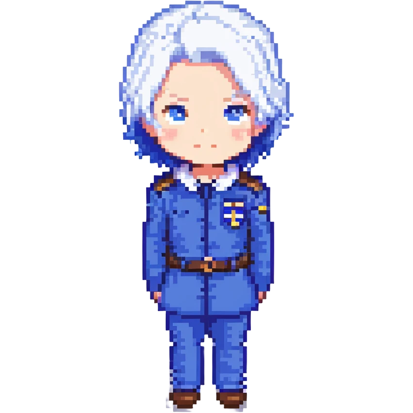 Satoru Gojo chibi white hair no blindfold blue uniform pixel art style emoji