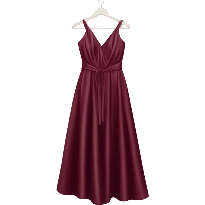 Luxury long sparkling silk dress in dark-cherry-Red-colour on hanger emoji