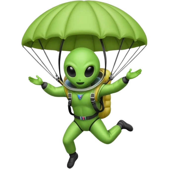 Skydiving alien with parachute and UFO emoji