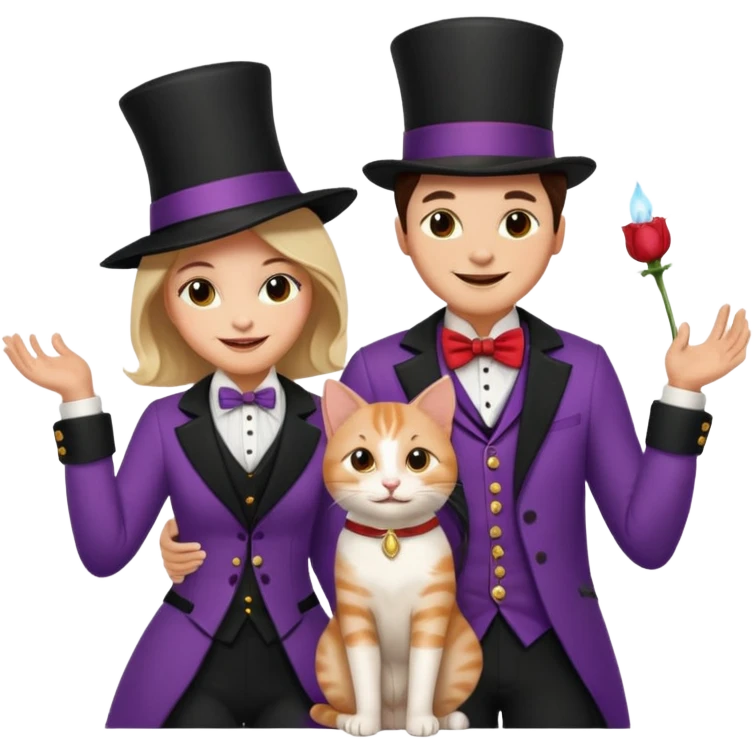 magician couple and their pet cat emoji