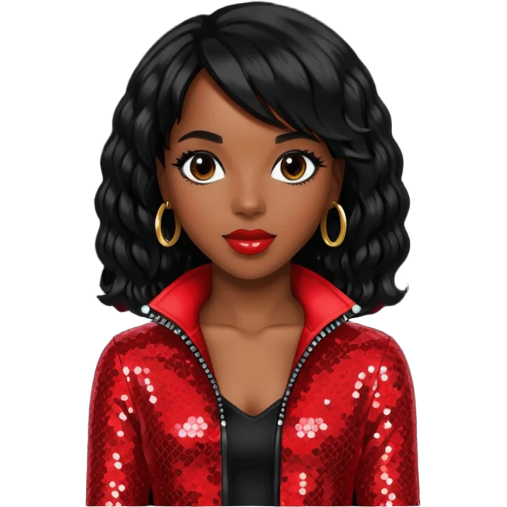 Kelly Rowland from Destiny's Child with jet black hair, red sequin outfit emoji
