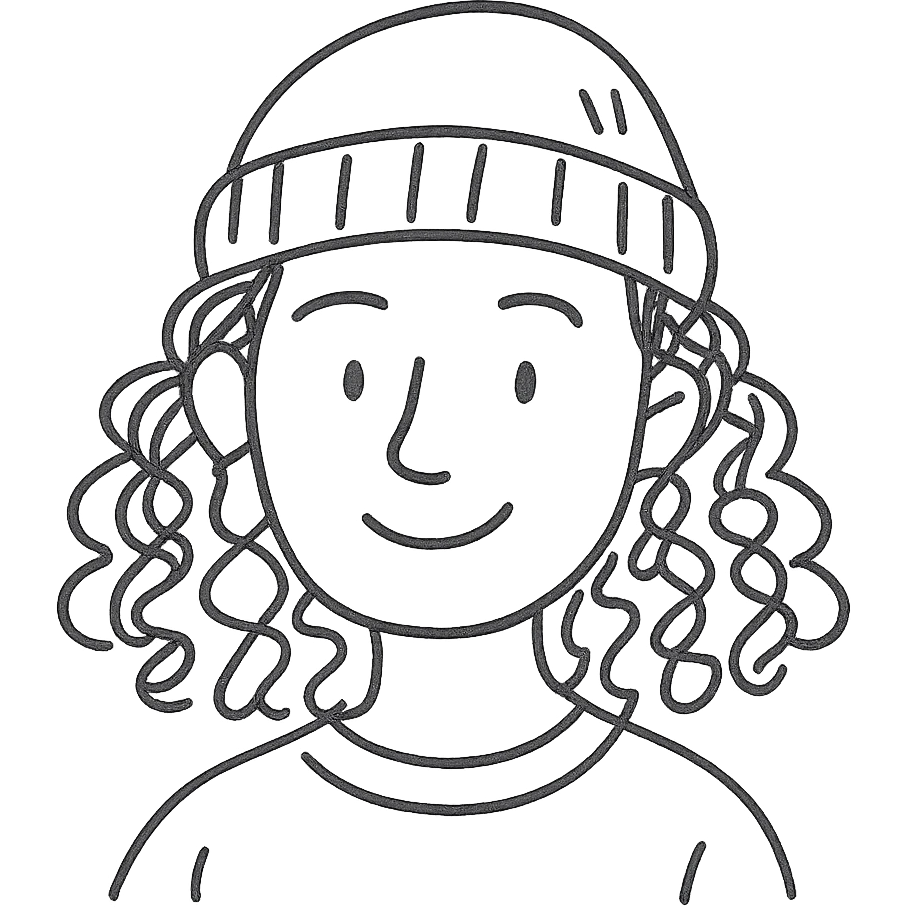 woman with dark curly hair and a beanie emoji