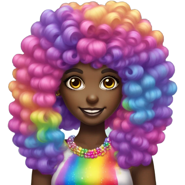 Lisa frank dark skin girl with rainbow Afro with headband pearls emoji