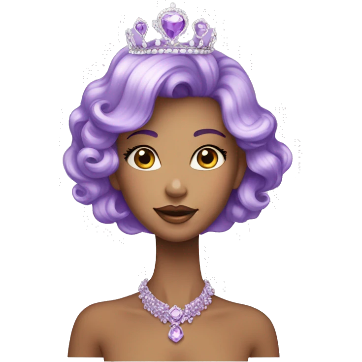Gorgeous pastel Lady with purple-shiny-crystal-hair and tiara and necklace emoji