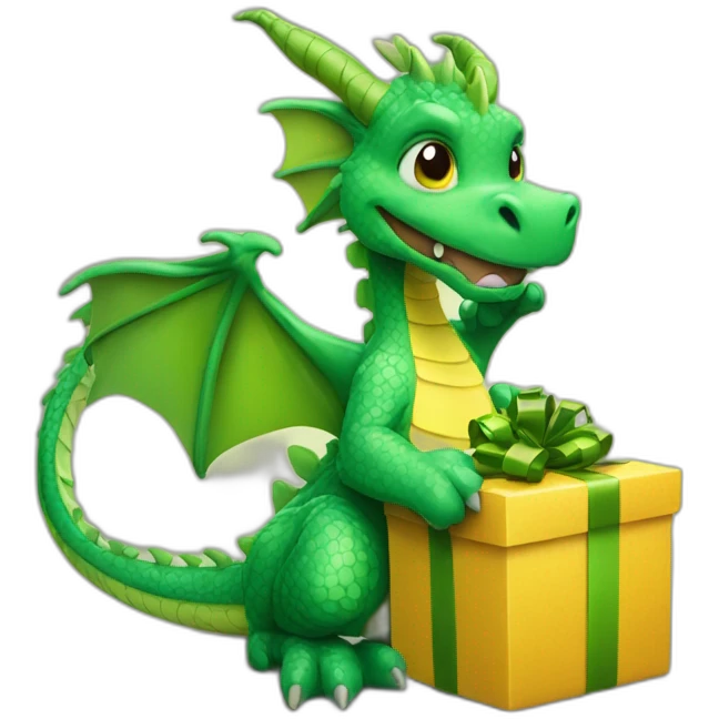 green dragon with a New Year's gift in its paw emoji