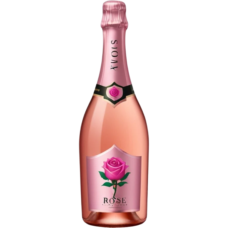 bottle of sparkling rosé with a rose logo on the label, angled to the left, no glass emoji