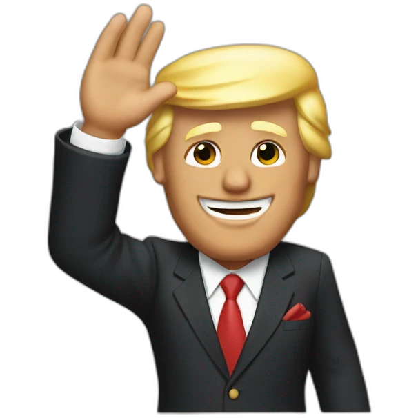 Donald Trump in suit waving emoji