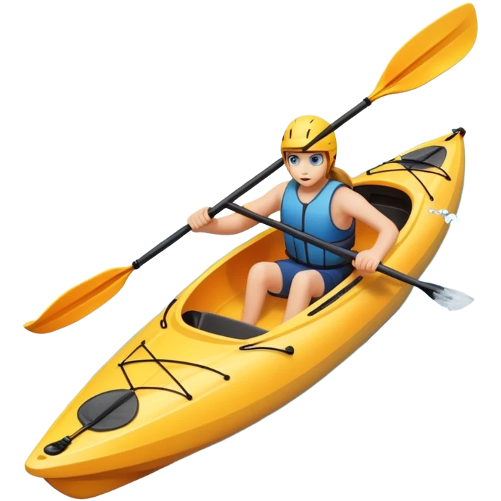 An icon showing a close-up of a sleek kayak with double-bladed paddles gliding through water. Splashes surround the boat as it cuts across a calm surface, symbolizing speed and focus. Transparent background emphasizes the dynamic and personal nature of kayak paddling. emoji