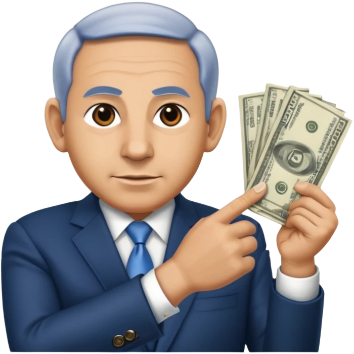 Netanyahu doing a money spread on his arm emoji