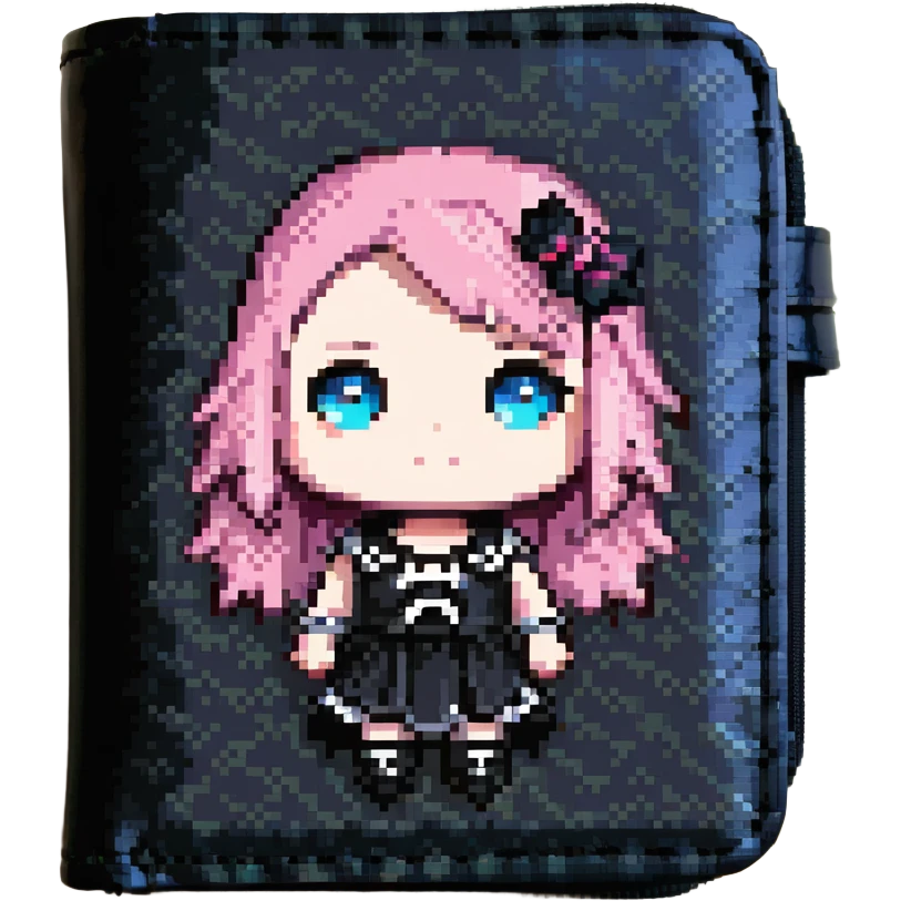 pink and black gothic wallet, cute and chibi, small size, simple details emoji