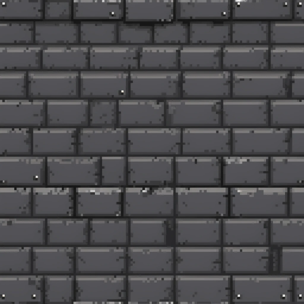 solid metal stone block wall with rivets and industrial details, very dark gray with subtle metallic highlights, 32x32 game asset background, darker version emoji