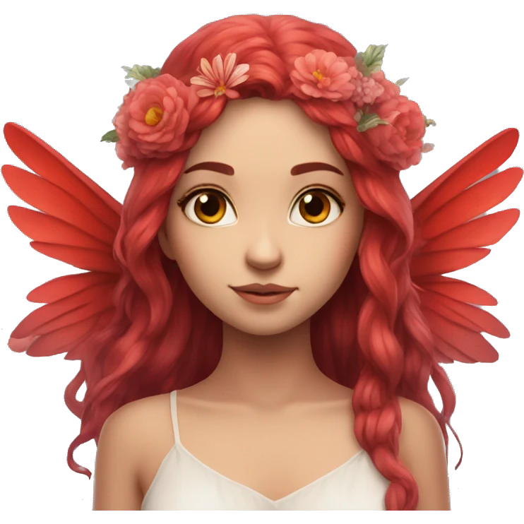 big wings, flower, Beautiful, fairy, red, long hair emoji