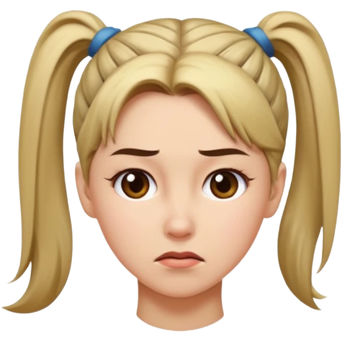 A woman with a ponytail tilting her head and wearing a dissatisfied expression. emoji