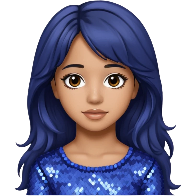 Camila Cabello from Fifth Harmony with long dark brown hair, periwinkle sequin outfit emoji