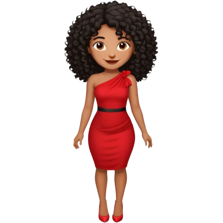brown skinnen lady with curly black hair, shoulder long hair, messy, nice curves emoji