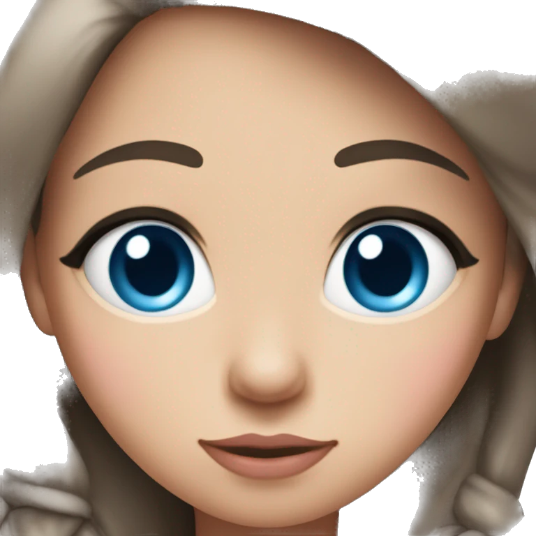 a brunette girl with blue eyes and a pink bow top right corner on her hair emoji