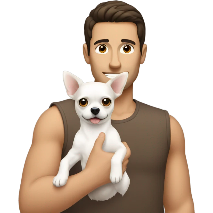 Brunette guy holding white chihuahua  emoji
