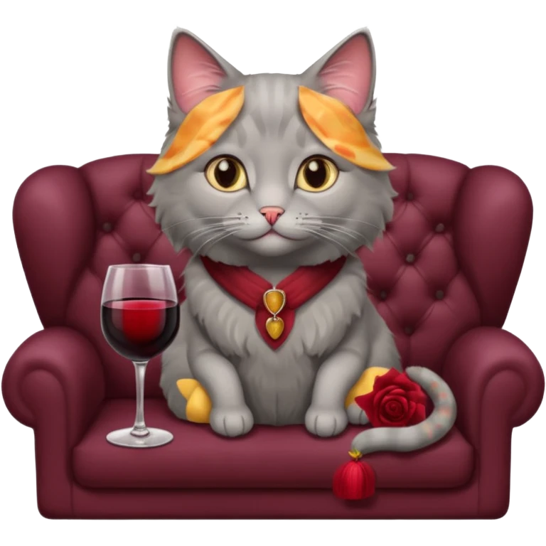 gray Cat On A Couch With Wine emoji