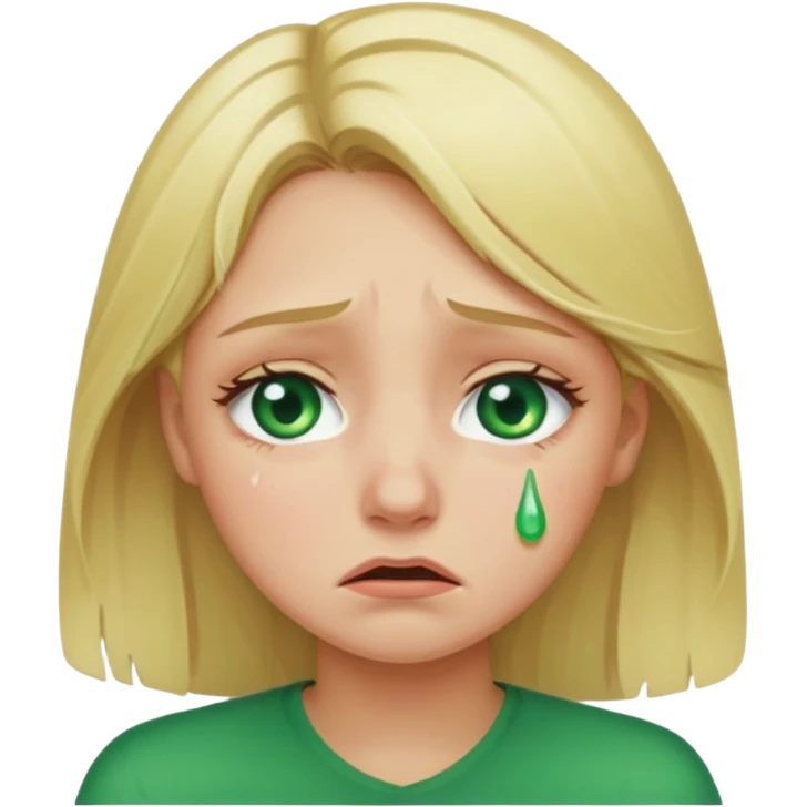 the girl is that criying she has green eyes and blondhair  emoji