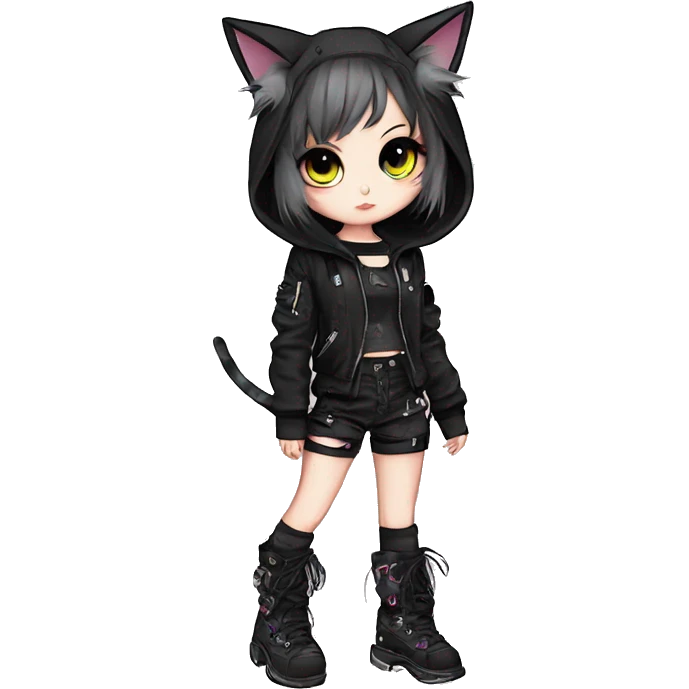 Edgy Kawaii Cute Cool Cartoon Anime Punk Techwear Gothic Catgirl emoji