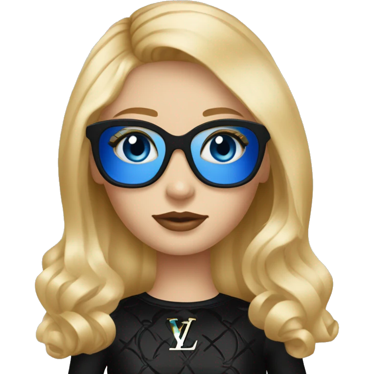 Blonde girl with Louis Vuitton monogram purse in tight short all black dress bright blue eyes  emoji