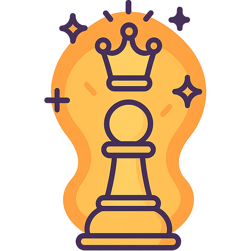 chess pawn with a glowing aura, morphing into a regal queen chess piece, elegant and bold, icon style emoji