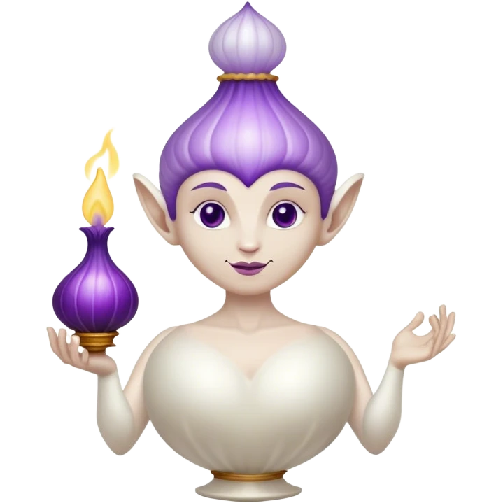 The white Genie of the Lamp, holding a big violet onion  emoji