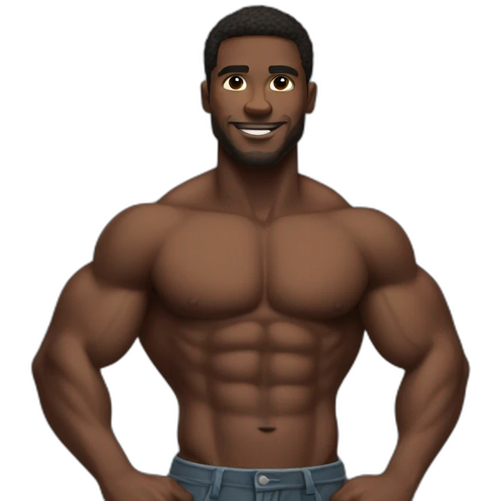 Shirtless muscular black man flexing emoji