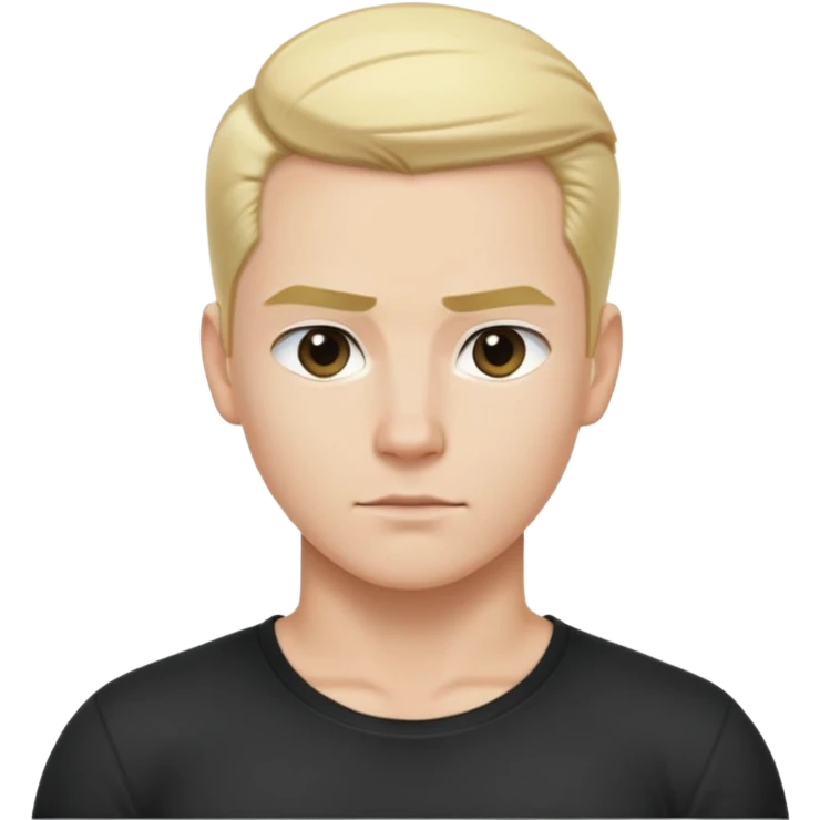 nam 25 tuổi, tóc màu vàng vuốt ngược, da trắng, mặt ngầu, áo màu đen, render nửa thân trên emoji
