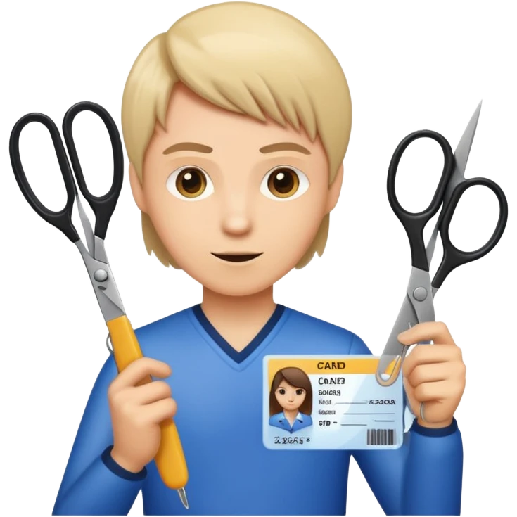 Scissors cutting an ID card in 2 parts.hyper realistic emoji