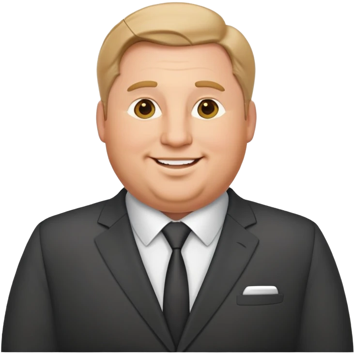 highly detailed happy plump white man in business suit, refined features, realistic proportions emoji