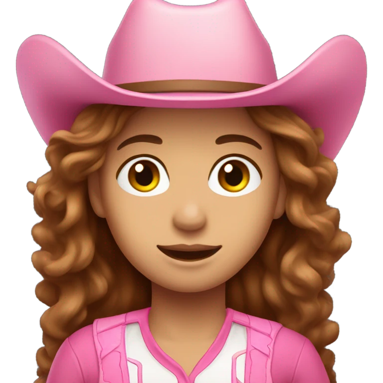 Long brown wavy hair pink outfit and pink cowgirl hat emoji
