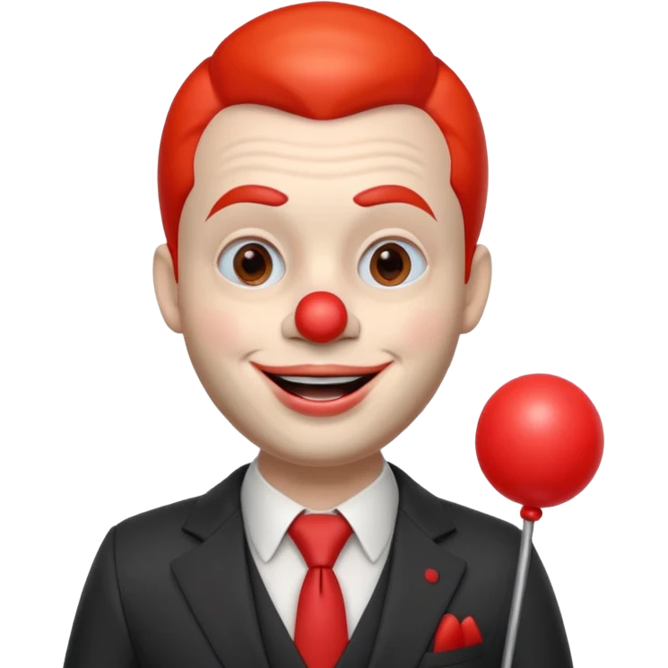 A 3D cartoon man with a red clown nose, smiling expression, wearing a suit, soft lighting, realistic Memoji-style. emoji