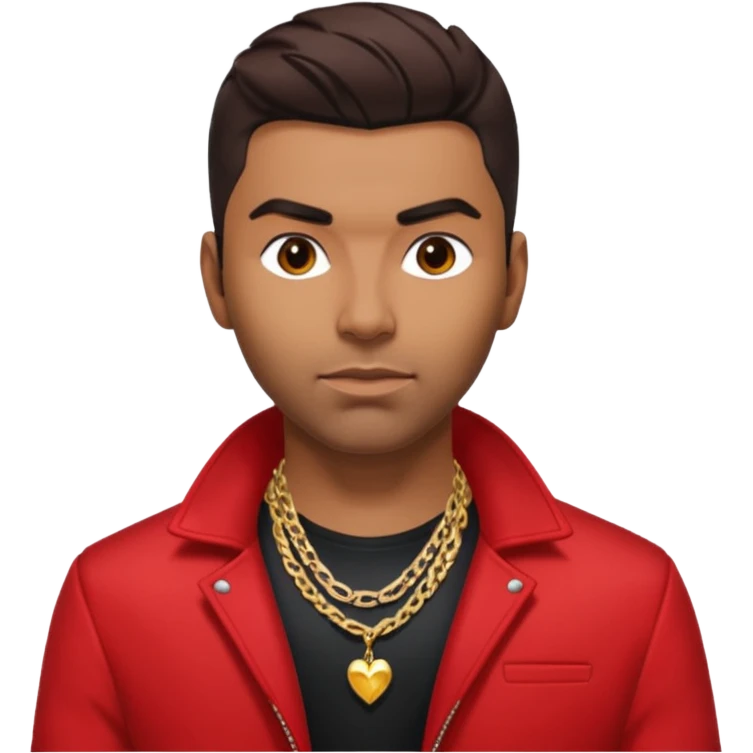 Ginuewine with dark brown hair, chest out with necklace, red jacket emoji