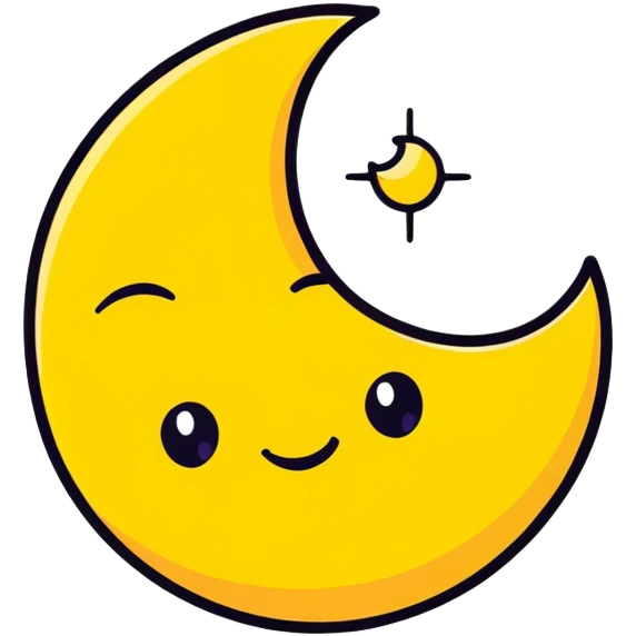 yellow crescent moon with a cute smiling face and dimples emoji