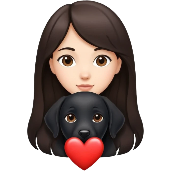 Brunette with a heart in the shape of a black labrador dog emoji
