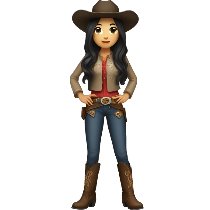 Asian girl with long dark hair wearing western attire and cowboy boots  emoji