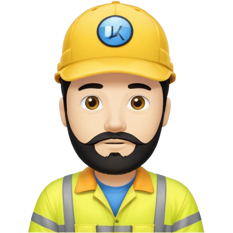 Man in yellow hi vis overalls, with black hair and full beard, wearing blue baseball cap saying UKPN emoji
