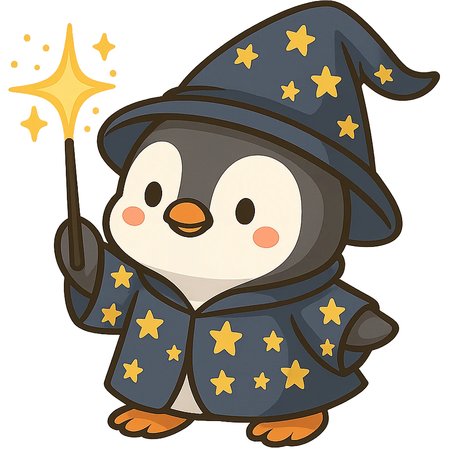 Remove the background so the penguin wizard is on a transparent background. emoji