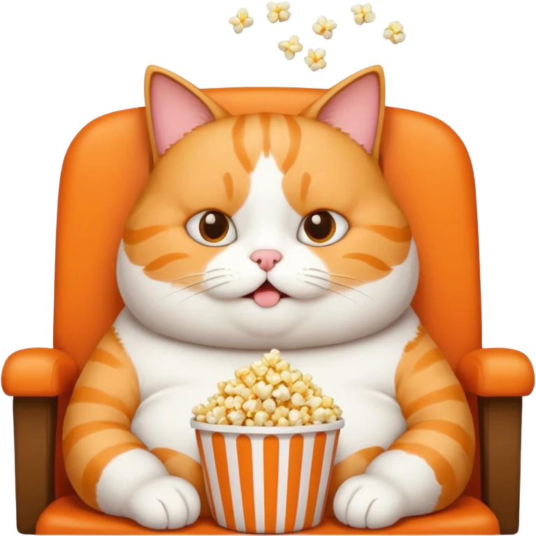 Fat cat with popcorn watching a movie emoji