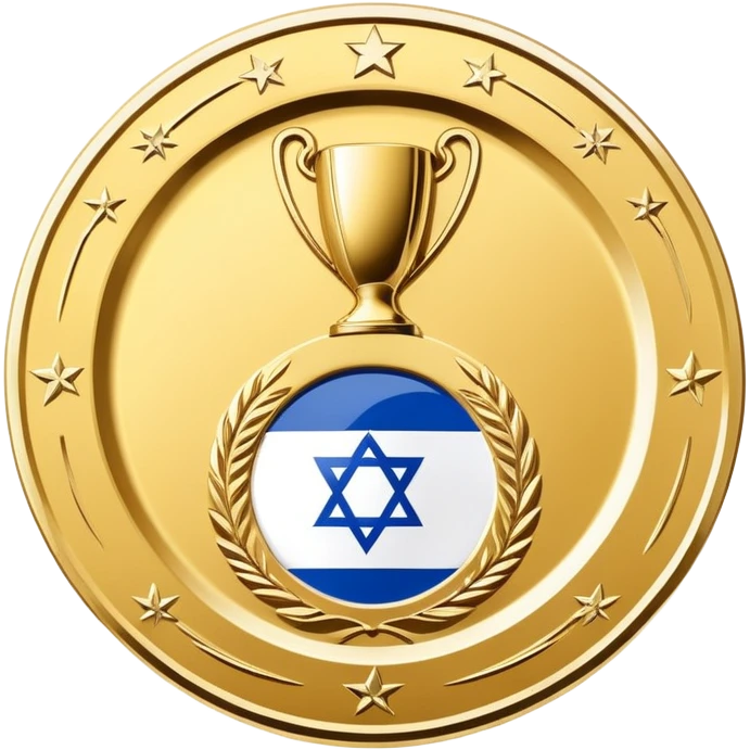 Israeli Premier League champions plate, shiny gold and blue, simple and iconic emoji