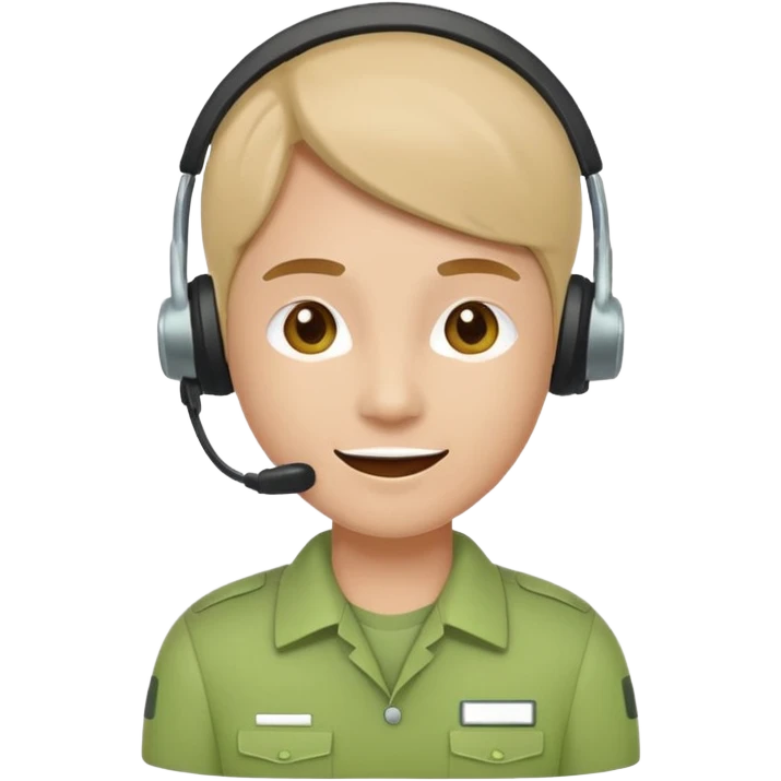 A modern flat emoji depicting a call center employee wearing a light green uniform and headset, with a friendly expression, a minimalist design, bright colors, and a white or transparent background. emoji