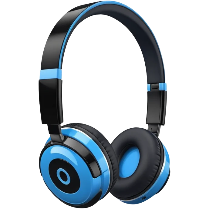 A 3/4 view of a pair of Black and blue and white wireless headphones emoji