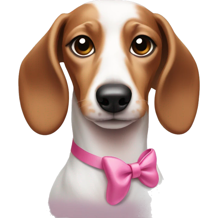 white and brown dachshund with pink bow emoji