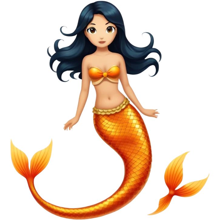 full body koi mermaid woman with tanned skin and long black hair emoji