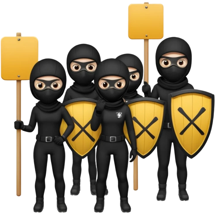 Ski mask people wearing black with shields and signs emoji