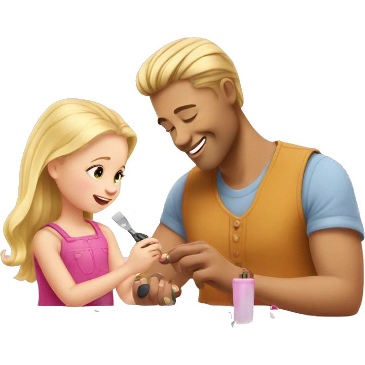 blonde babydaughter gives blonde dad a manicure emoji